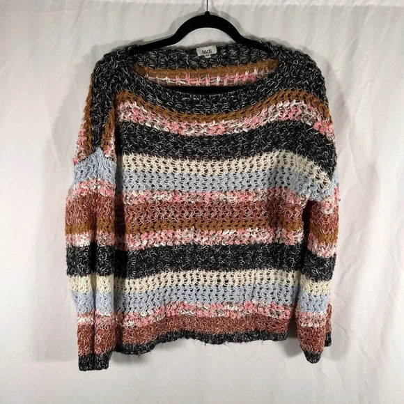 BKE Sweater Women's XS Multicolor Open Knit Long Sleeve Round Neck Pullover - Picture 1 of 11